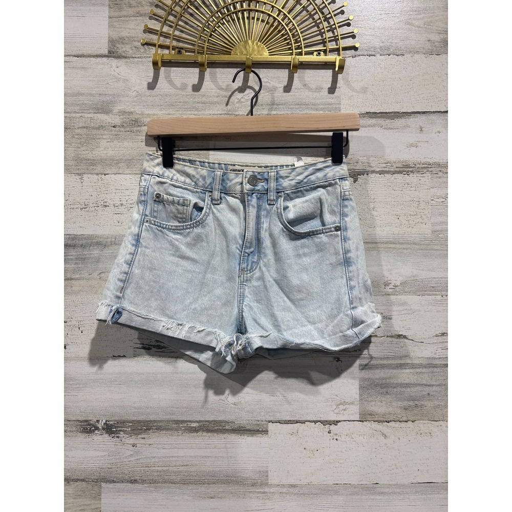 Garage Jean Shorts Women Size 0 Light Blue High Waisted Frayed Denim EUC